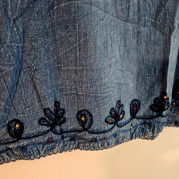 Women's Shoe Sock Denim Embroidered V Neck Shirt Or Dress Size Small - Picture 6 of 9